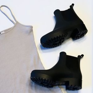 Jeffrey Campbell black rain boots • 8